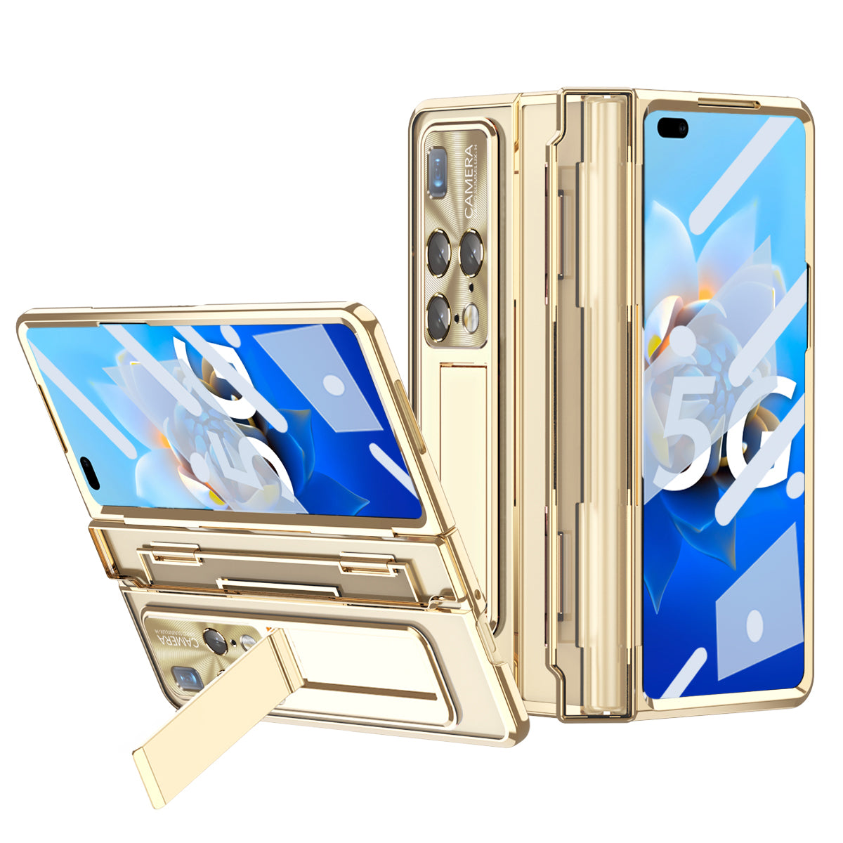Electroplating PC Phone Cover For Huawei Mate X2 Transparent Protective Phone Case Kickstand with Tempered Glass Film Electroplating PC Phone Cover For Huawei Mate X2 Transparent Protective Phone Case Kickstand with Tempered Glass Film